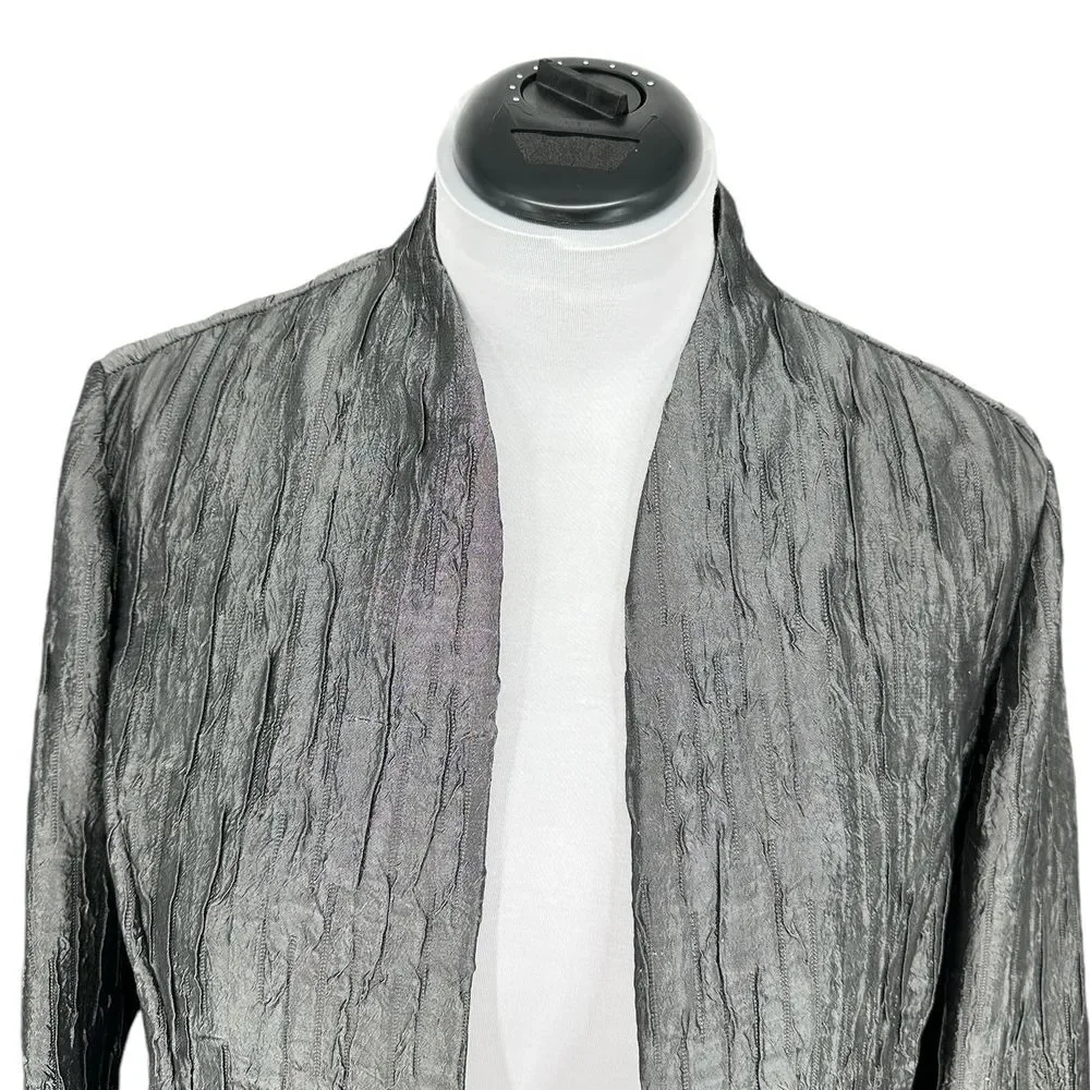 Coldwater‎ Creek SZ M Crinkled Metallic Open Front Jacket Blazer Textured Gray